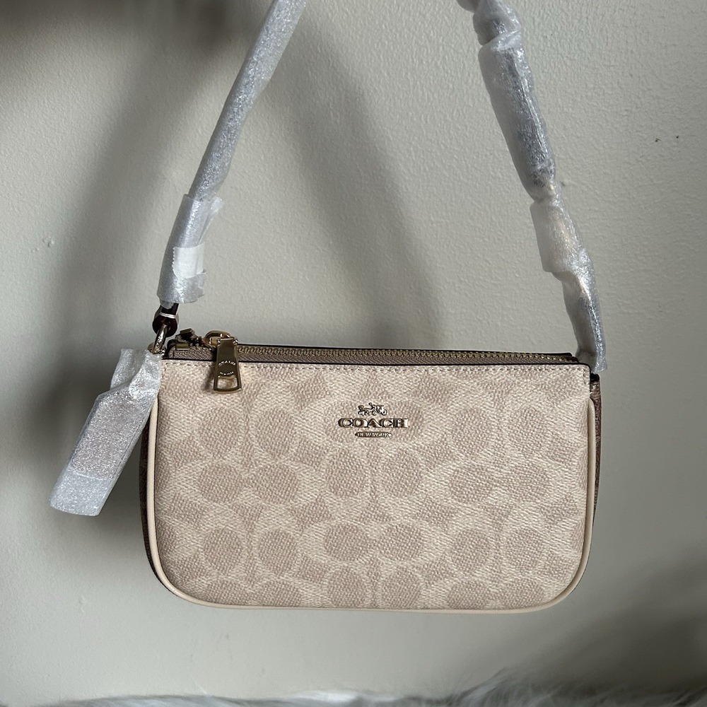 Coach‎ Nolita 19 Sand Tan Signature Canvas Leather Wristlet Bag NEW